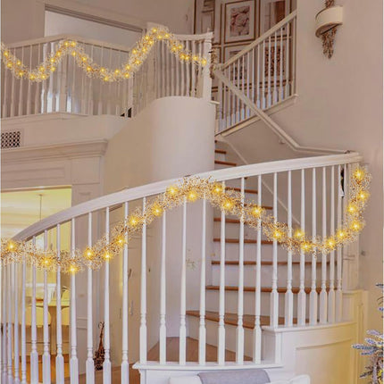 XHXSTORE 2 Pack Gold Christmas Garland 5.9 FT Berry Garland with Warm Lights Christmas Tree Garland Indoor for Home Mantel Fireplace Xmas Tree Party Holiday Winter Christmas Decorations