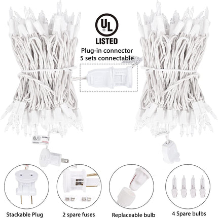 Minetom Clear Christmas String Lights 100 Count 26.5 Feet Incandescent Bulb Mini Lights for Indoor Xmas Tree Garland Birthday Wedding Party Festival Decoration, 2 Pack White Wire