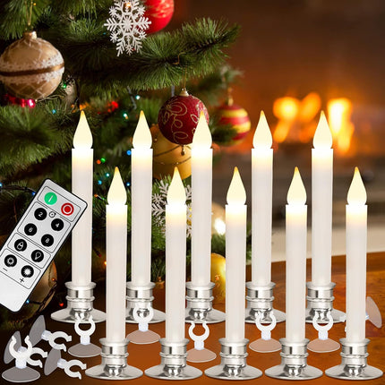 Christmas Window Candles Lights with Timer Candles Flameless,Sliver Candlestick, Suction Cups,20 PCS Battery Included,Christmas Bow& Box