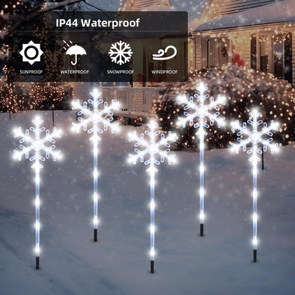5 Pack Plug in Christmas Snowflake Pathway Lights Outdoor Decorations with Timer, 8 Modes White Lighted Xmas Waterproof Led Garden Stake Lights for Walkway Yard Lawn Porch Holiday Decor