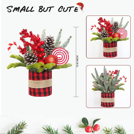 Mini Christmas Tree, Small Tabletop Christmas Tree Tiny Artificial Xmas Tree Little Potted for Christmas Holiday Desk Table Décor Winter Indoor Outdoor Decoration(Red)