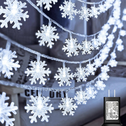 100 LED Snowflake Christmas Lights, 32ft Waterproof String Lights, 8 Modes Plug-in Fairy Lights for Indoor/Outdoor Xmas Decorations, Christmas Tree, Year (White)
