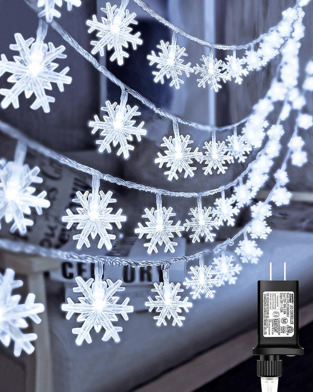 100 LED Snowflake Christmas Lights, 32ft Waterproof String Lights, 8 Modes Plug-in Fairy Lights for Indoor/Outdoor Xmas Decorations, Christmas Tree, Year (White)