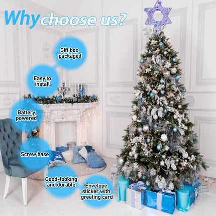 11 Inch Christmas Tree Star Topper 3AA Battery Powered Christmas Tree Topper Lighted, Silver Iron Christmas Tree Star Topper with 20LED Lights, for Christmas, Party & Home(Blue Light