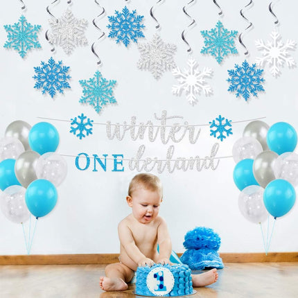 Snowflake Swirls Decoration Party Snowflake Christmas Hanging Swirls Winter Party Ceiling Decorations Blue White Silver Snowflake Garland for Year Winter Holiday Birthday Party Decorations