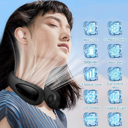 Neck Air Conditioner, 5000Mah Portable Neck Fan With Semiconductor Cooling Airflow Bladeless Usb Rechargeable 3 Speed Personal