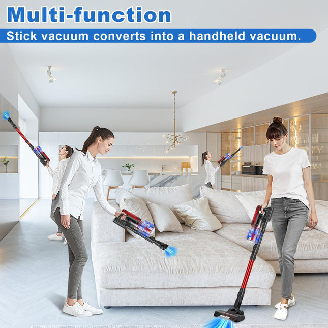 Cordless Vacuum Cleaner Lightweight 24Kpa 2Speed Vacuum Cleaners For Home, Stick Vacuum Cleaner With Led Light, Xl Dust Cup, Wall Mount, 4Layer Filter, Rechargeable Vacuum For All Floor