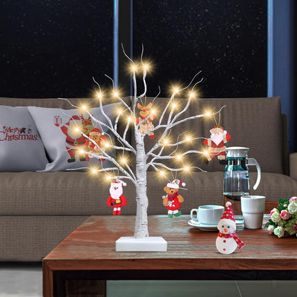 [ 2 Pack & Timer ] TURNMEON Prelit Lighted Birch Trees with 48 LED Warm White Lights DIY Burlap, Battery Operated Artificial Tabletop Christmas Tree for Home Indoor Holiday Xmas Christmas Decorations