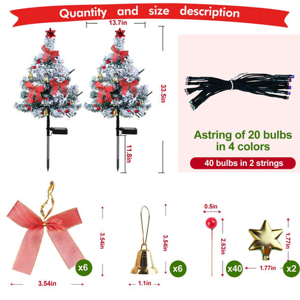 Solar Christmas Tree Lights Outdoor Decorations, 2PCS Waterproof Xmas Tree Light Christmas décor Pathway Lights for Outside Garden Yard Lawn House Front Porch Door (White)