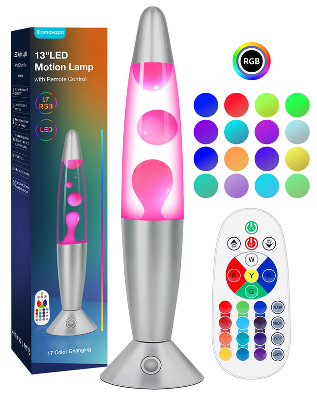 17 Colors Changing Liquid Motion Lamp with Remote: 13.5" Pink LED Night Light for Kids Adults - Relaxing Table lamp for Bedroom Office - Glitter Mood Lighting for Home Decor Christmas Decorations