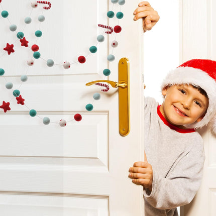 Glaciart One Stars and Candies Felt Ball Garland - Pompom Holiday Decoration Hand-Made from Natural Wool - Cute Hanging Decor for Christmas Tree, Kids Bedroom, Living Room, Nursery - 7 Feet Long