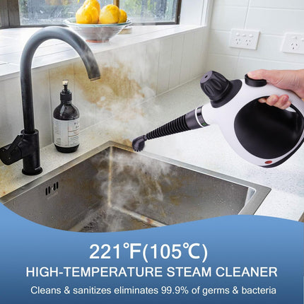 Handheld Steam Cleaner, Steam Cleaner For Home With 10 Accessory Kit, Multipurpose Portable Upholstery Steamer Cleaning With Safety Lock To Remove Grime, Grease, And More, White