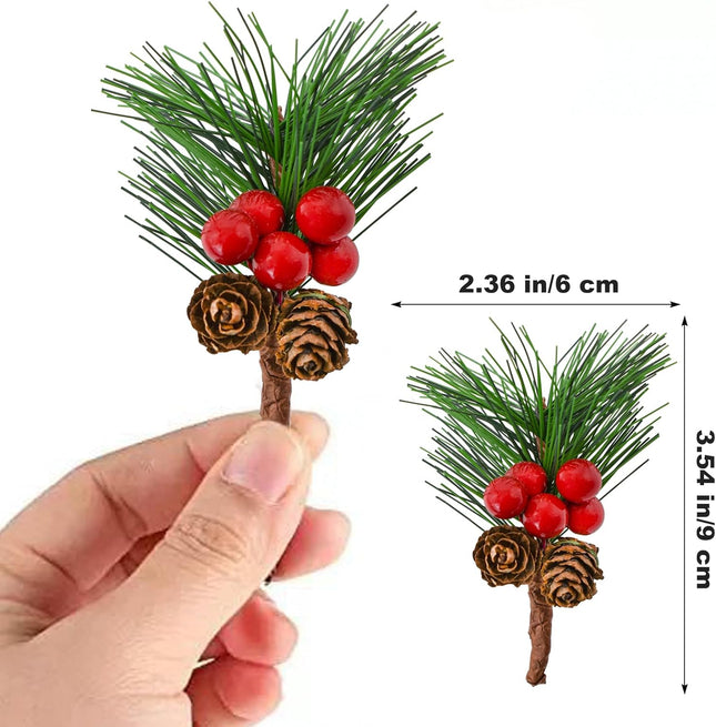 12PCS Christmas Berries Pine Cones Artificial Floral Picks Winter Garland Christmas Decorations with Red Berries Pine Needle for Craft Table Fireplace Bar Party Holiday Decor