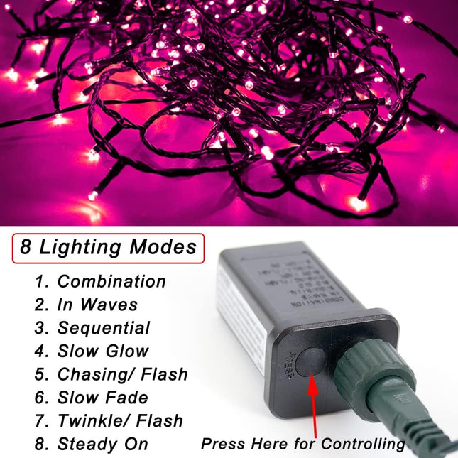 Pooqla Pink String Lights, 200 LED 66 ft Indoor and Outdoor Decorative LED Lights, 8 Modes Valentines Day Pink Fairy Lights for Home Yard Patio Wedding Party Christmas Valentines Day Decoration