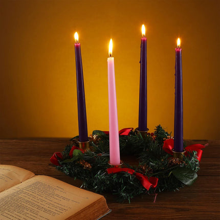 12 Inch Christmas Advent Wreath Advent Candle Holder with 4 Taper Candles Remote Control Christmas Centerpiece Decorations for Christmas Table Indoor Home Church (Red Series)