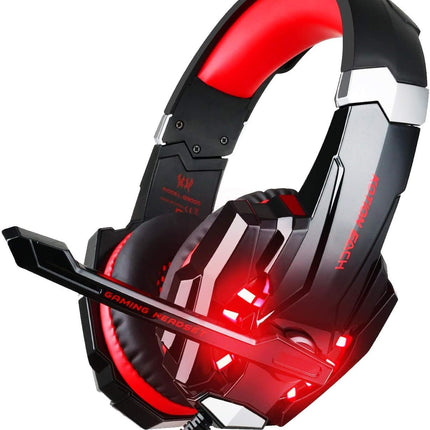 BlueFire Stereo Gaming Headset for PS4, PS5, PC, Xbox One, Noise Cancelling Over Ear Headphones with Mic, LED Light, Bass Surround, Soft Memory Earmuffs for Laptop Nintendo Switch (Black-Red)