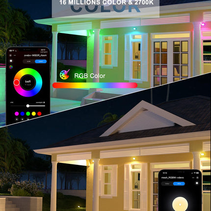 Led Flood Light 400W Equiv, 40W RGBW Smart Color Changing Landscape Light Bluetooth Mesh APP Control, 2700K Floor Uplighting IP66 Outdoor Halloween Uplights, DIY Scenes&Color, Music Sync