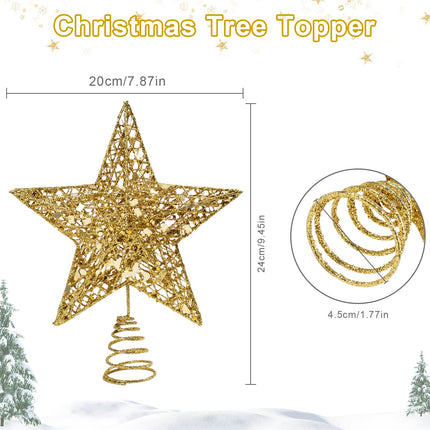 Christmas Tree Topper Christmas Tree Star Gold Star Tree Topper Metal Glitter Christmas Star Xmas Tree Topper for Christmas Trees Decorations 10 Inch