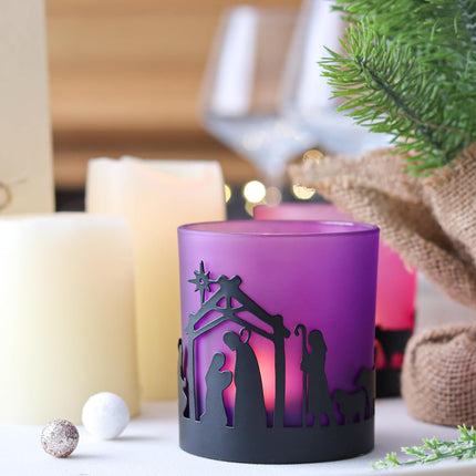 Advent Christmas Candle Holder Set with Glass Votive Tealight Candle Holders, Advent Wreath Decorations for Holiday Mantel, Table Centerpiece, and Home Decor