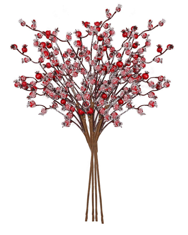 vensovo 4 Pack Artificial Red Berry Picks - 17 Inch Christmas Frost Red Berries Spray Branches, Christmas Tree Decorations, Winter Holiday Home Decor