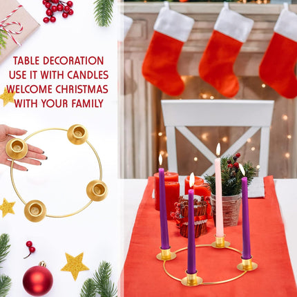 2 Pieces Advent Wreath Ring Advent Ring Candle Holder Christmas Advent Ring Wreath Table Decoration Taper Metal Candle Holder for Christmas Advent Home Decor (Round Shape)