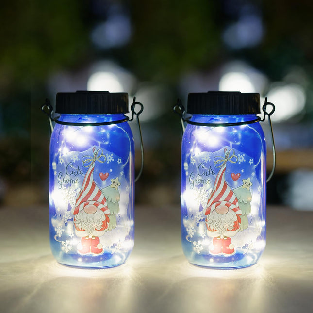 2 Pack Solar Hanging Lanterns, Christmas Outdoor Waterproof Solar Lights with Santa Claus Decor, Mason Jar Garden Tree Table Glass Lights Xmas Decoration