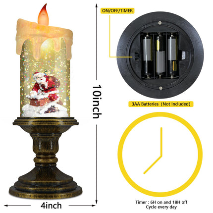 Christmas Flameless Candles, Flickering LED Candles with Timer, Snow Globe Candle Lights for Christmas Decorations