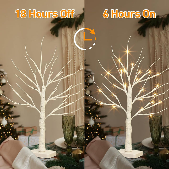 EAMBRITE Birch Tree with LED Lights for Christmas Decorations Indoor, Lighted Tabletop Tree 22 in 24 LED White Twig Battery Operated Mini Small Artificial Trees for Home Table Centerpiece Mantel 4pcs