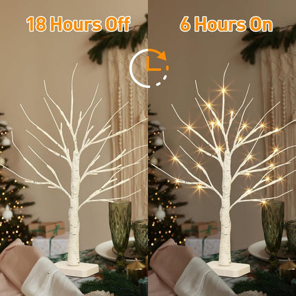 EAMBRITE Birch Tree with Led Lights, White Christmas Decorations Indoor with Timer, Lighted Mini Small Artificial Lamp Prelit Twig Tree Battery Operated for Table Centerpiece Home Decor 2Pack