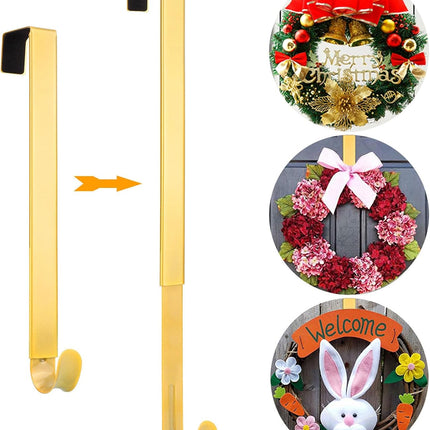 Wreath Door Hanger, Adjustable Wreath Hangers for Front Door from 15 to 25 Inch, Non Scratch Over the Door Hooks, 20lbs Metal Hook Perfect for Heavy Easter Halloween Christmas Wreaths Home Decorations