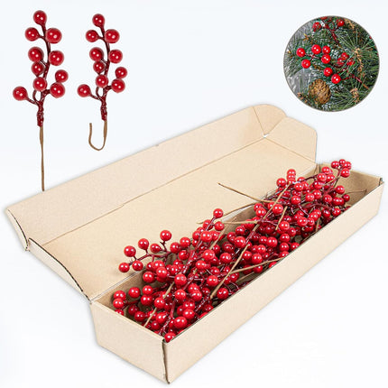 32 Pack Christmas Tree Decorations, Artificial Red Berry Stems 6.5inch Christmas Berry Picks with Holly Berries for Xmas Winter Holiday Home DIY Ornaments