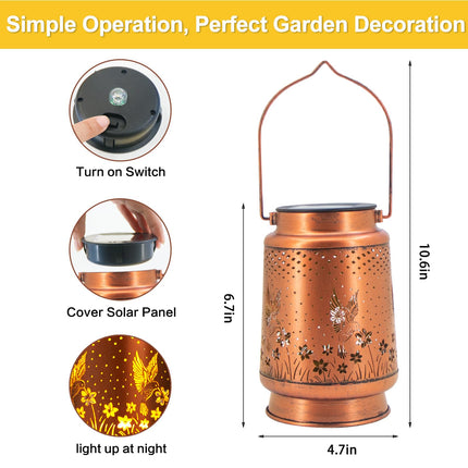 Hummingbird Solar Lantern Outdoor Hanging, Metal Bird Decor Waterproof LED Decorative Light for Garden Patio Yard Lawn Backyard Front Porch, Christmas Thanksgiving Birthday s for Women Mom Grandma