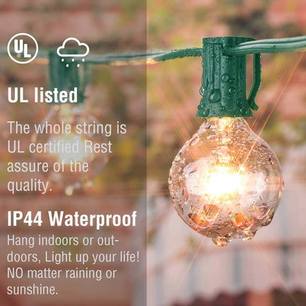 SUNSGNE 25Ft Christmas String Lights, G40 Globe String Light with 27 Clear Bulbs, UL for Outdoor Indoor Garden Party Wedding Pergola Backyard Patio Xmas Decoration, Green Wire