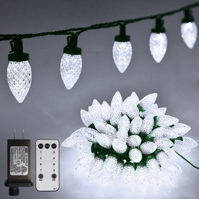ZAIYW C9 Christmas String Lights 66ft 100 LED Strawberry String Lights UL Plug C9 String Lights Green Wire Waterproof for Outdoor Roof Eaves Garden Yard Xmas Decor (Cool White)