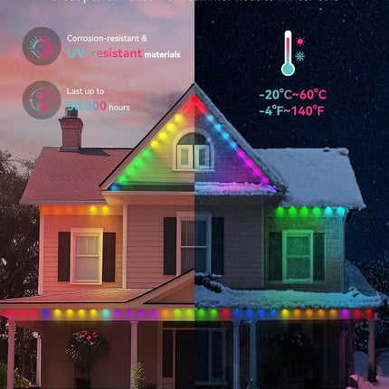 Permanent Outdoor Lights, 180ft with 132 LED Smart RGB+Warm White Eave Lights with 44 Scene Modes, IP67 Waterproof for Halloween, Christmas, Holidays, Works with App, Alexa, Google Home