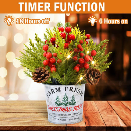 2 Pack Christmas Table Decorations, Potted Christmas Tree with Lights, Pine Cones and Berries, Christmas Plants Artificial, Christmas Centerpieces for Tables, Home, Mantel Holiday Decor