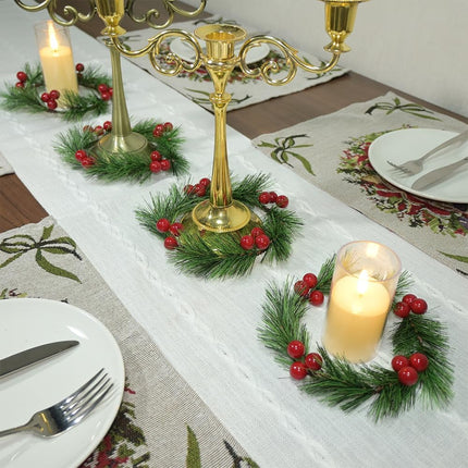 4pcs Christmas Candle Rings Wreaths Artificial Red Berries Greenery Pine Needles Garland Christmas Wreaths Candle Rings Holder for Wedding Christmas Table Centerpiece Home Dinner Table Decor