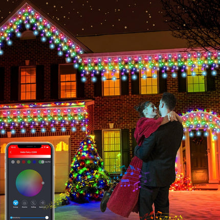 Avatar Controls Programmable Icicle Christmas Lights for Outside Waterproof w/ 58 Multicolor Modes, 32.8ft 299 Smart Color Changing LED Icicle Lights Connectable Music Sync, White & Green Eave Lights