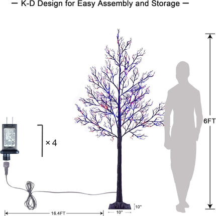 LIGHTSHARE 6FT Halloween Willow Tree 200 LED Lights Artificial Black Spooky Tree for Home, Festival, Nativity,Party, and Christmas Decoration, Indoor and Outdoor Use (Orange & Purple, 6FT)