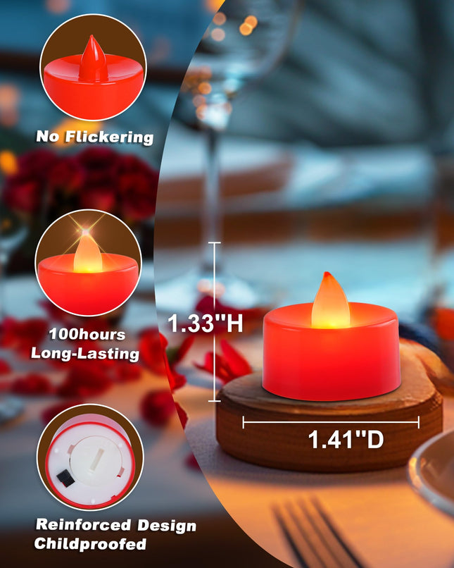 Amagic Red LED Tea Lights Candles, 24 Pack Battery Operated Flameless Tea Lights, Long Lasting Colored Tealights Candles for Halloween and Christmas, Holiday Decor, Theme Party, Wedding Table Decor