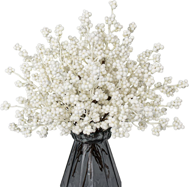 40 PCs White Christmas Picks 6.5 Inches Christmas Tree Stems White Berry Stems for Winter Craft Vase DIY Wreath Tree Table Floral Arrangement