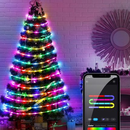 Christmas Lights 65.6ft, Smart String Lights DIY, 200LED RGB+IC Christmas Lights Outdoor, IP65 Waterproof, With APP and Remote Control, For Christmas, Birthday, Party, Wedding, Room Decorations