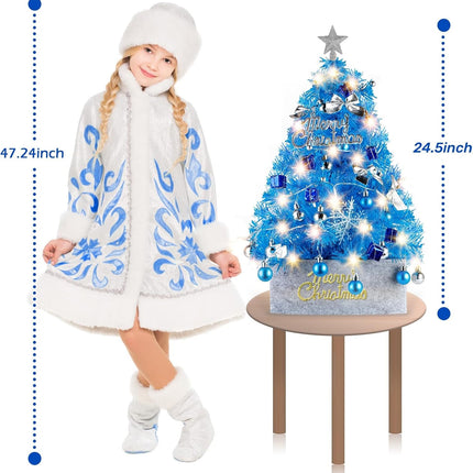 Mini Christmas Tree with Lights, Migaven 24inch/2ft Tabletop Artificial Blue Christmas Tree with Led String Light for Home Office Party Christmas Decoration
