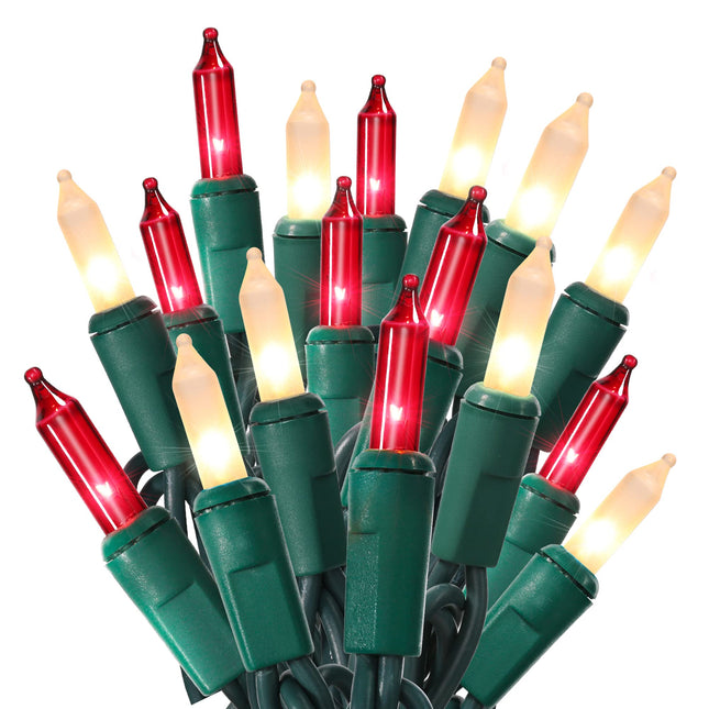 Red & White Christmas Lights, 21.63ft 100 Count Incandescent Green Wire Christmas String Lights, Connectable UL Christmas Tree Lights, Outdoor/Indoor Mini Lights for Wedding Party