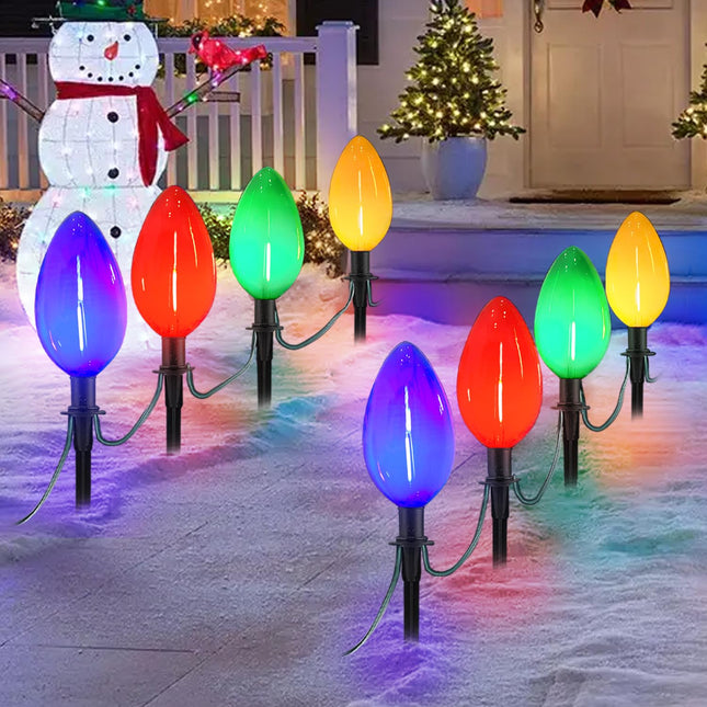 2 Pack Christmas Lights Jumbo C9 Outdoor Lawn Decorations Lights, 7Ft Jumbo Christmas Pathway Lights with 8 Marker Stakes, Giant Multicolor Bulbs for Outdoor Patio Backyard Garden