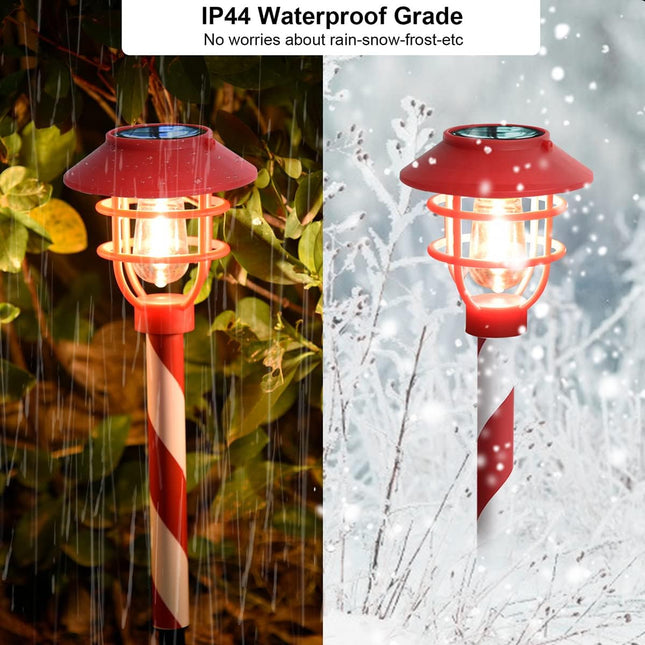 Christmas Solar Landscape Pathway Lights,6 Pack Outdoor Waterproof Decorations Garden Solar LED Candy Cane Stake Markers Lights for Xmas Walkway, Yard, Patio, Lawn, Driveway Decor