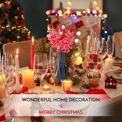 Zeyune 20 Pcs Christmas Tree Decoration Sequins Ball Curly Pick Christmas Glitter Berries Spiral Stem Christmas Tree Ornaments Topper Star Home Office Party Decorations s(Red and White)