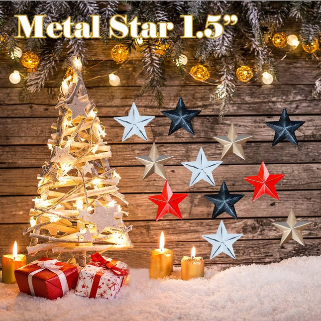 50 Pieces 1.5 Inch Metal Star, Barn Star for Home Decoration, Hanging Wall Decor for House, Iron Vintage Wall Arts and Crafts, Christmas Indoor Outdoor Decorations (Golden)