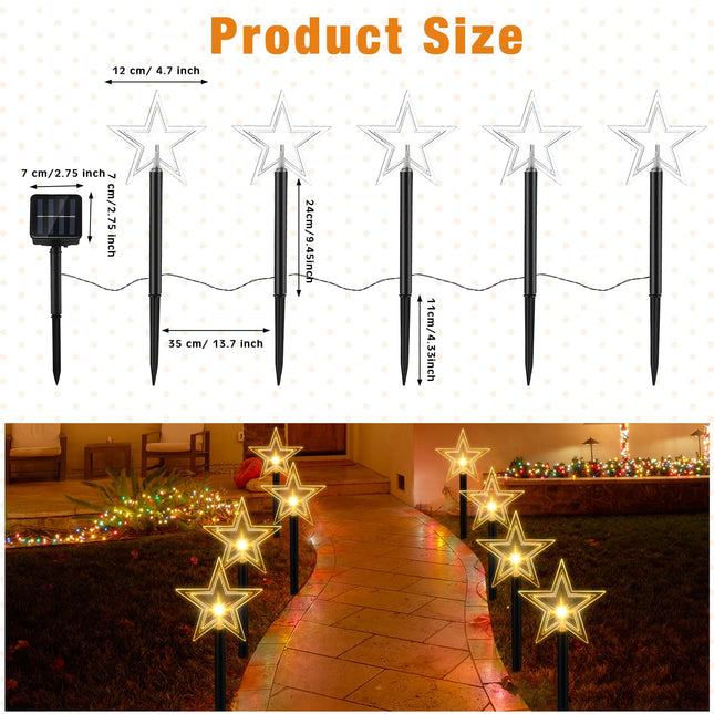 Macarrie 20 Pcs Solar Christmas Lights Outdoor Star Shape LED Lights Stake Lights Signs Garden Pathway Lights for Home Garden Patio Yard Lawn Decor Christmas Decorations