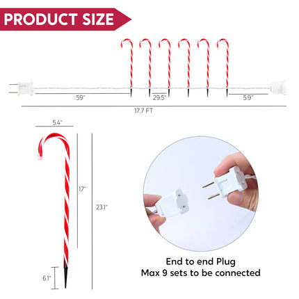 Joiedomi 23" Christmas Candy Cane Pathway Lights, 6 Packs Outdoor Christmas Stakes Lights with 36 Warm White Lights for Holiday Xmas Walkway Yard Patio Garden Sidewalk
